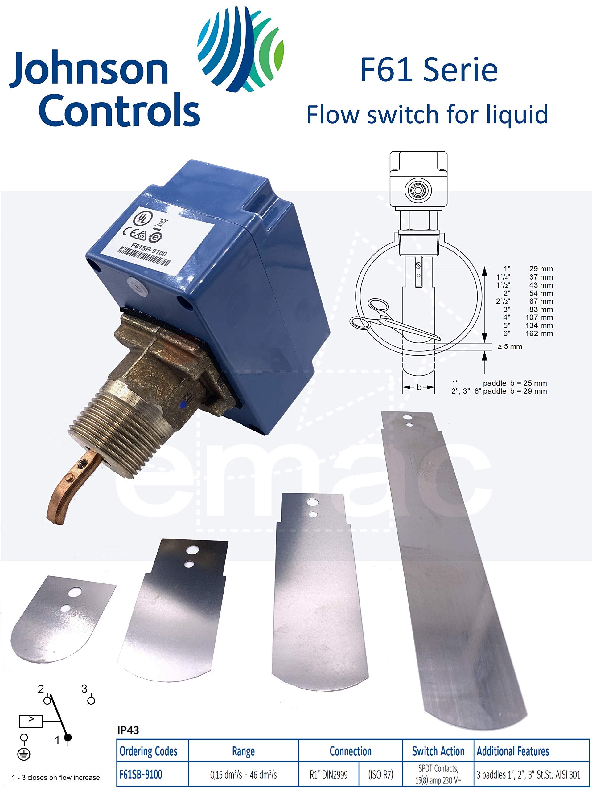 JOHNSON CONTROLS F61SB-9100 FLOW SWITCHES