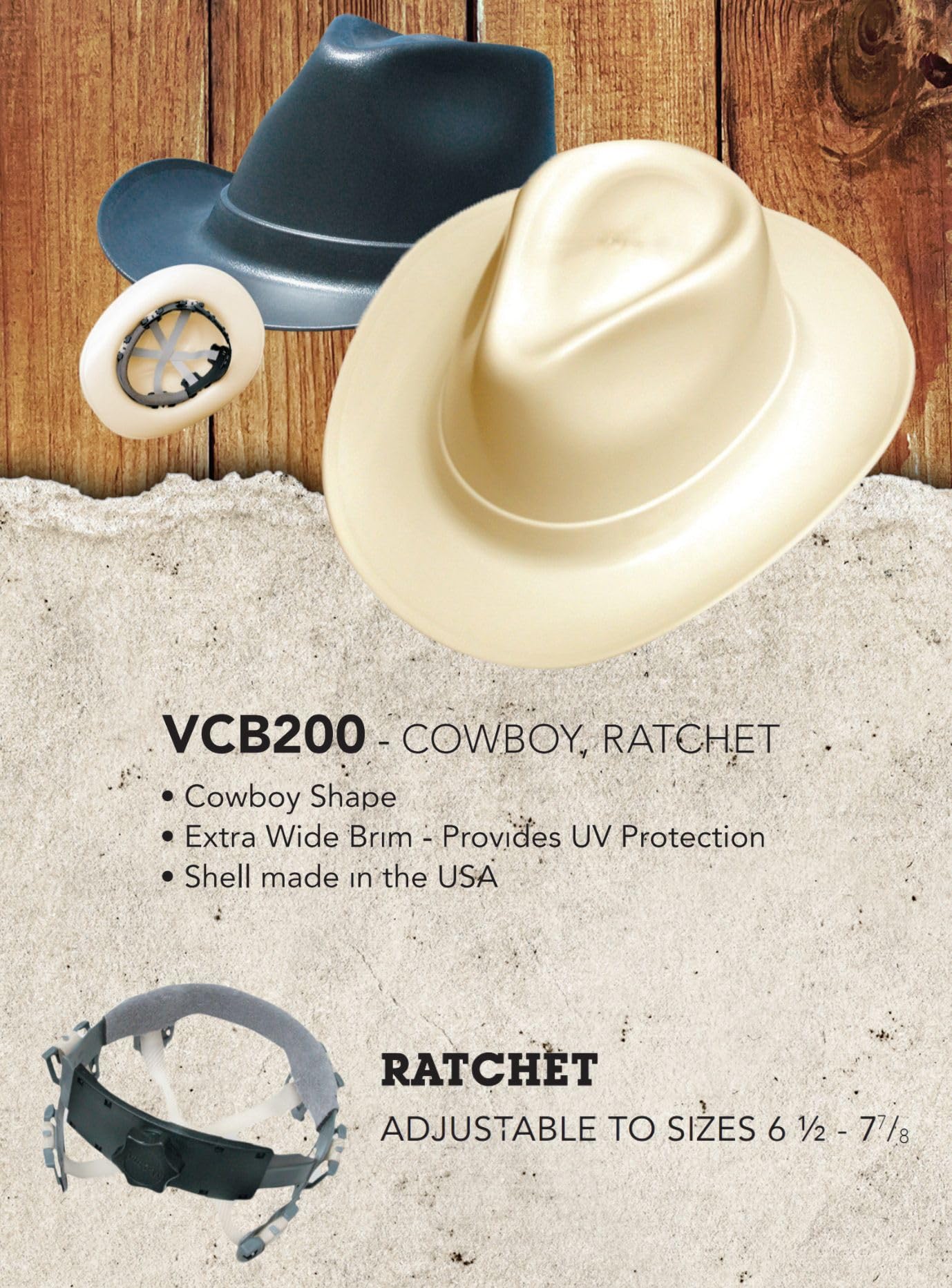 OCCUNOMIX OccuNomix VCB200-06 Vulcan Cowboy Style Hard Hat with Ratchet Suspension, Black, One Size