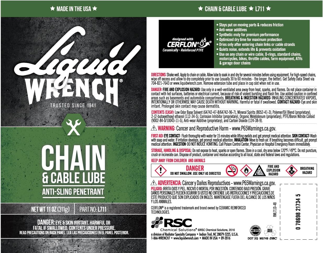 LIQUID WRENCH Liquid Wrench L711 Chain and Cable Lube 11 oz Aerosol Can