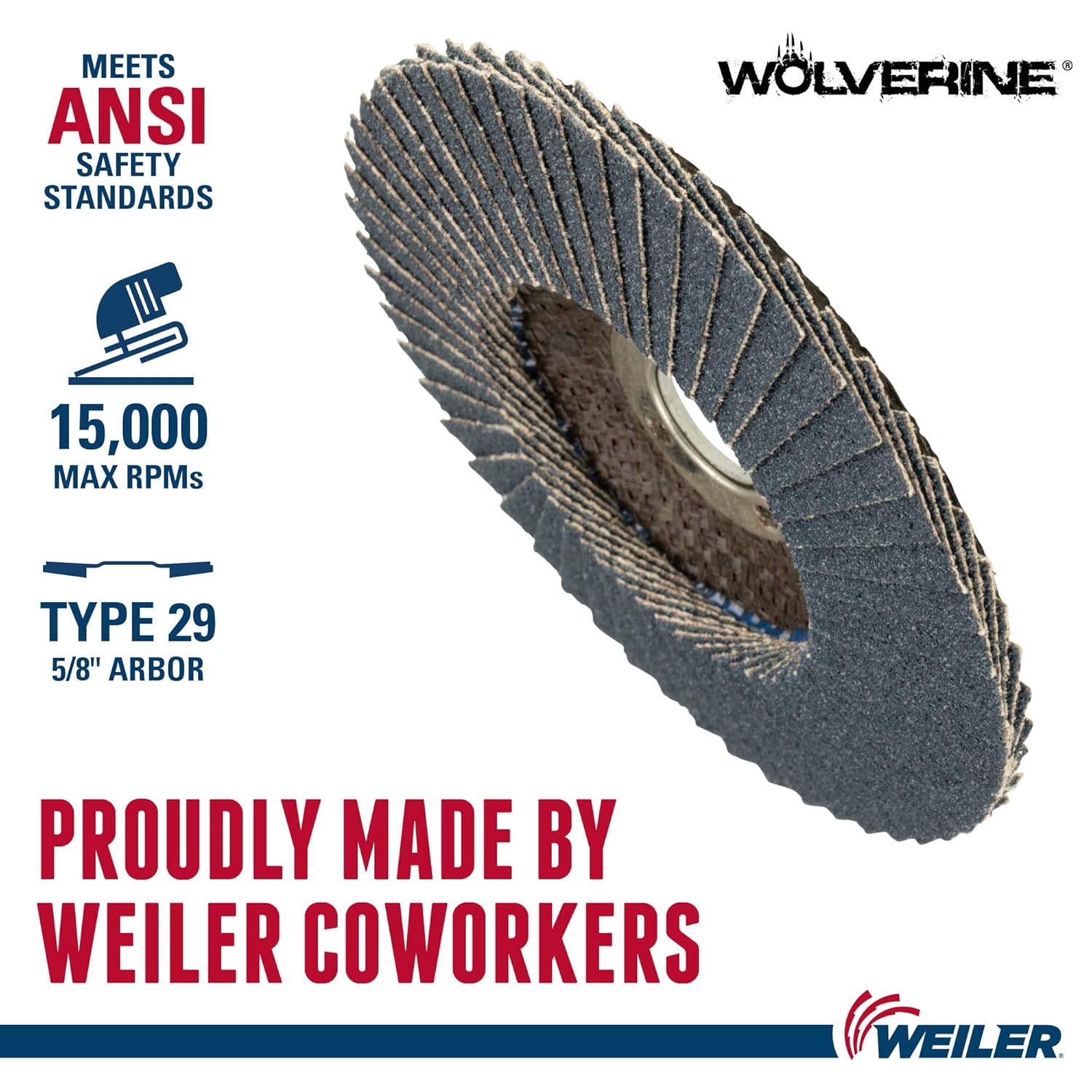 WEILER Weiler 31339 Wolverine 4 in 5/8 Arbor Hole Abrasive Flap Disc 60 Grit Zirconia Alumina Bevel Type 29 Phenolic Backing Pack of 10