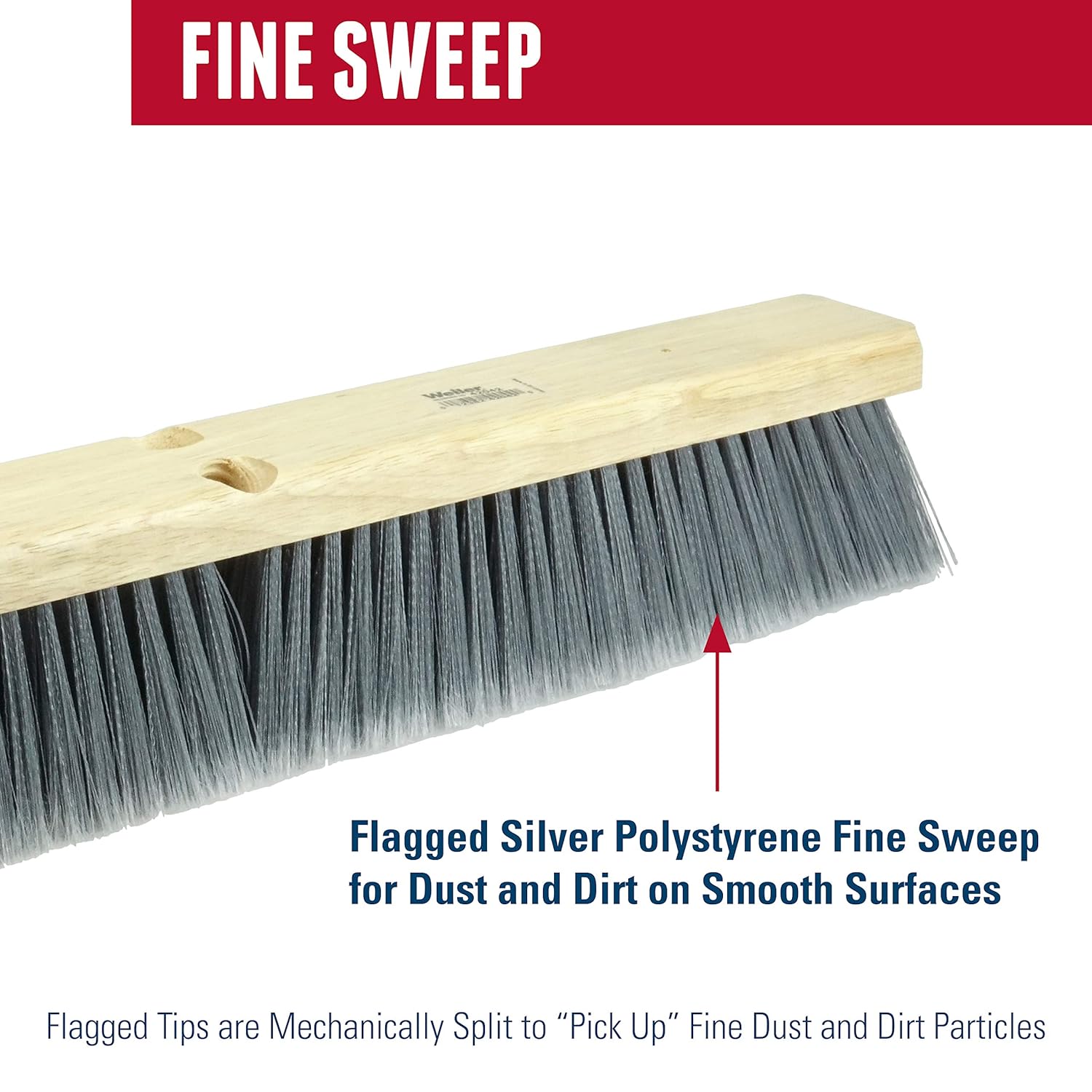 WEILER Weiler 42042 24 in Fine Sweep Floor Brush Flagged Silver Polystyrene Fill