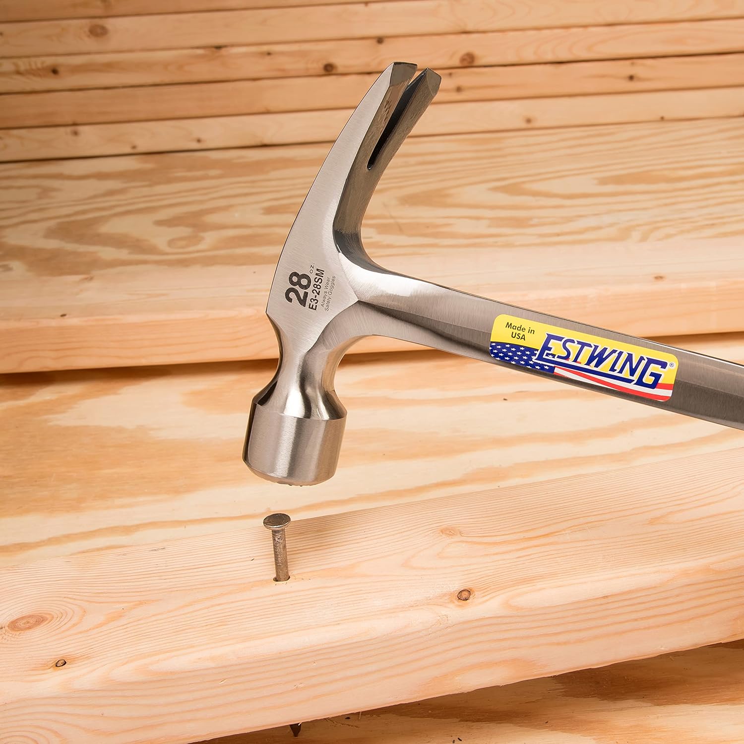 ESTWING Estwing E3-28SM Framing Hammer 28 oz Long Handle Straight Rip Claw with Milled Face & Shock Reduction Grip