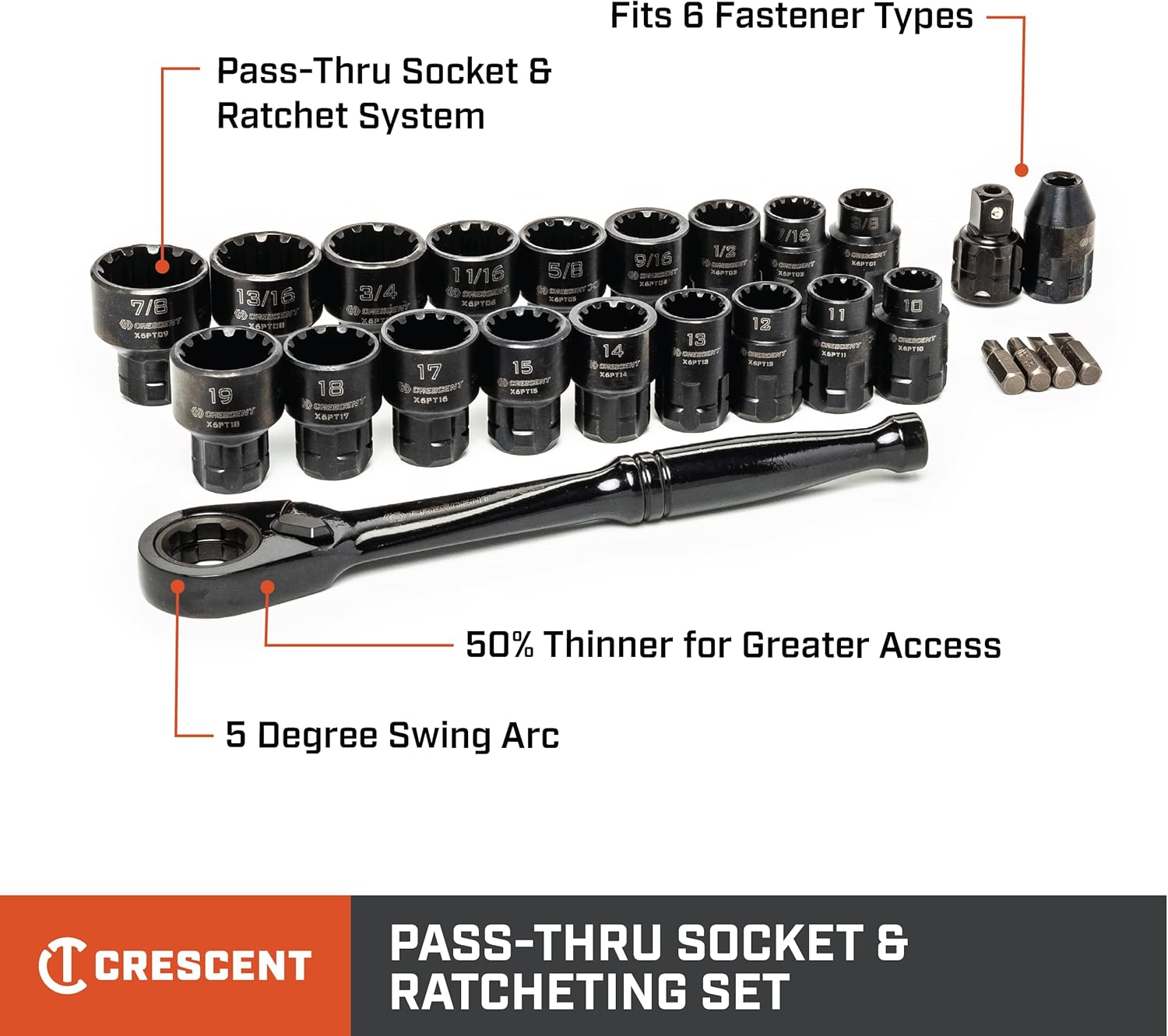 CRESCENT Crescent CX6PT25 Pass-Thru X6 Standard Spline Mechanics Tool Set - 25 Piece