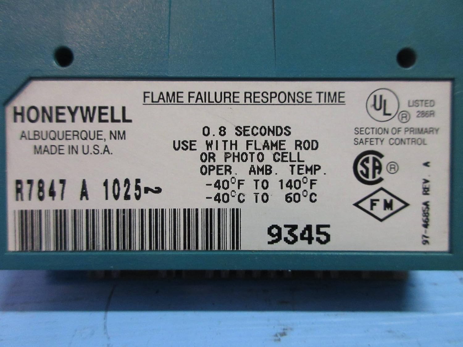 HONEYWELL Honeywell R7847A1025 Flame Signal Amplifier - 0.8 or 1.0 Second Response - 5 Volts