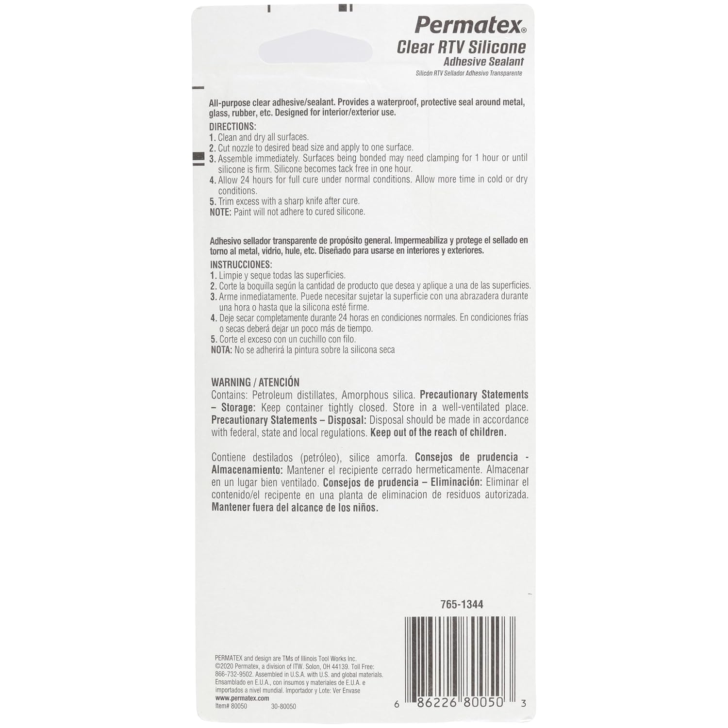 PERMATEX Permatex 80050 Clear RTV Silicone Adhesive Sealant 3 oz