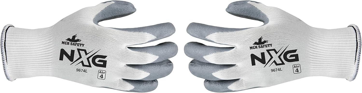 MCR SAFETY MCR Safety 9674L UltraTech Foam Seamless 15 Gauge Nylon Knit Gloves Gray White Large 1-Pair