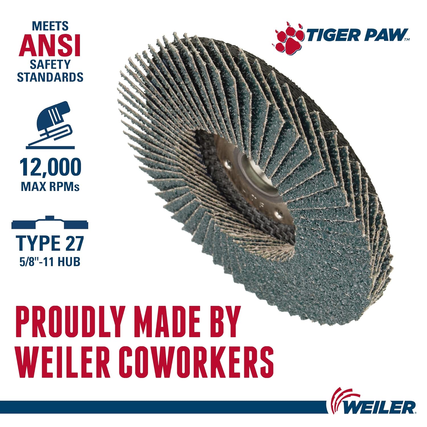 WEILER Weiler 51167 Tiger Paw XHD Super High Density Flap Disc 80 Grit 4-1/2 in 12000 RPM Pack of 10