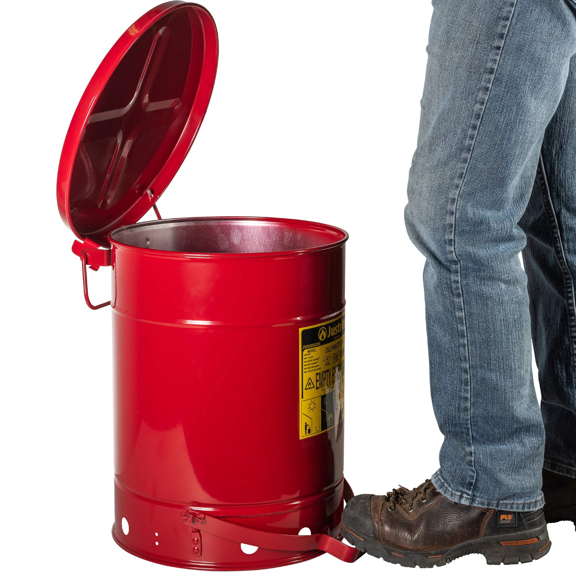 JUSTRITE Justrite 9300 10 Gallon Red Galvanized Steel Oily Waste Can Foot Lever Opening Device