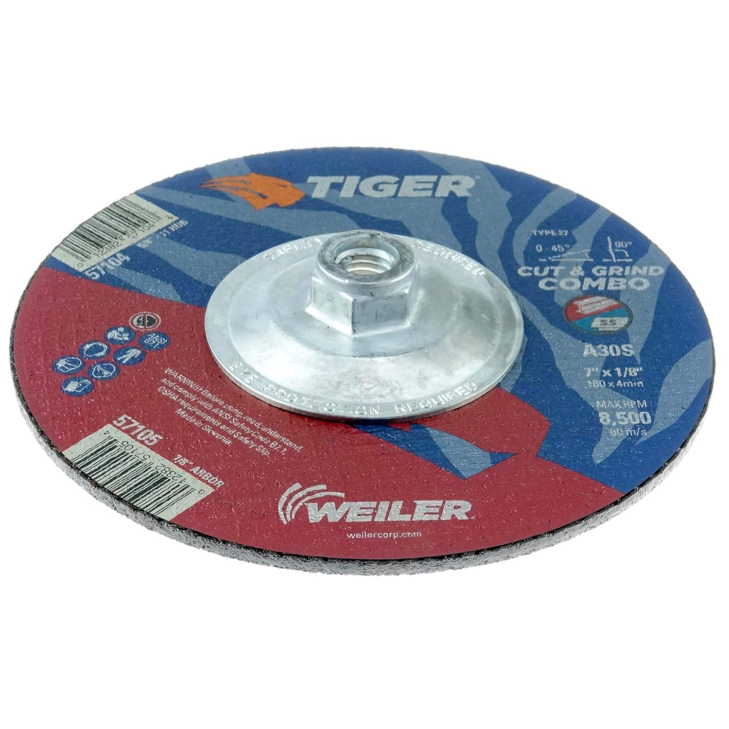 WEILER Weiler 57104 Tiger Type 27 Cut and Grind Combo Wheel 7 Inch A30S