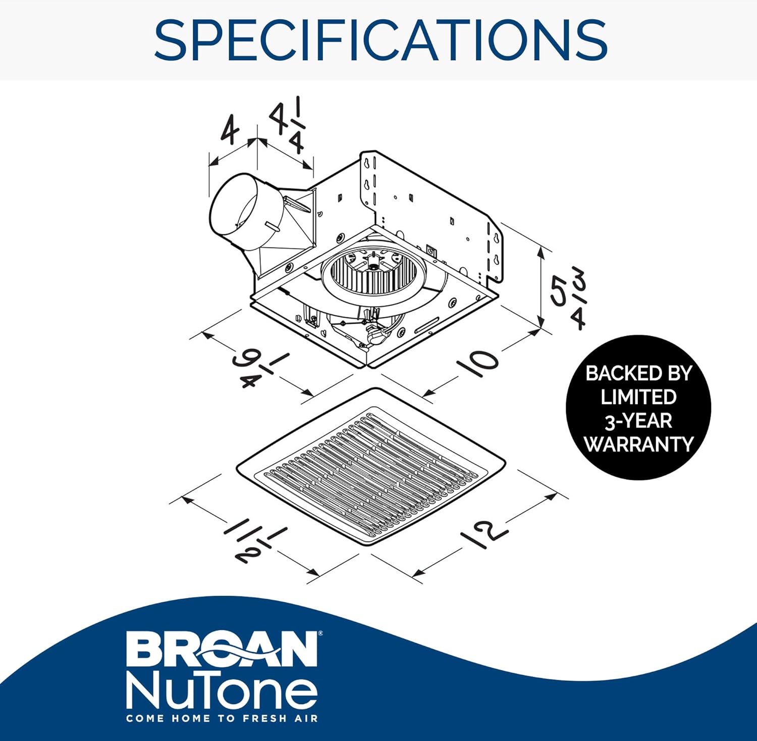 BROAN-NUTONE Broan-NuTone AE50110DC Flex DC Series Energy Star Certified Bathroom Ventilation Fan, Medium, White