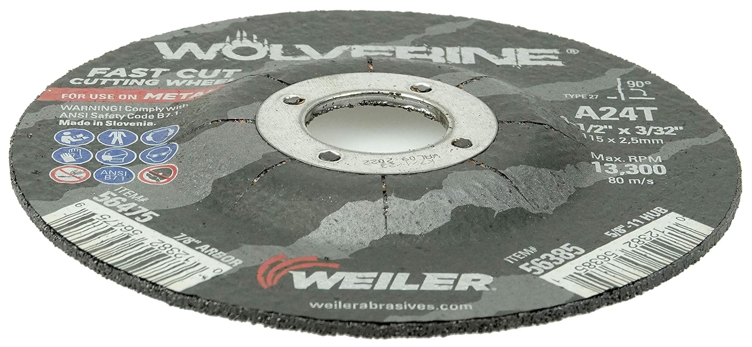 WEILER Weiler 56475 Wolverine 4-1/2 Inch Cutting Wheel 3/32 Thickness 7/8 Arbor A24T Grit