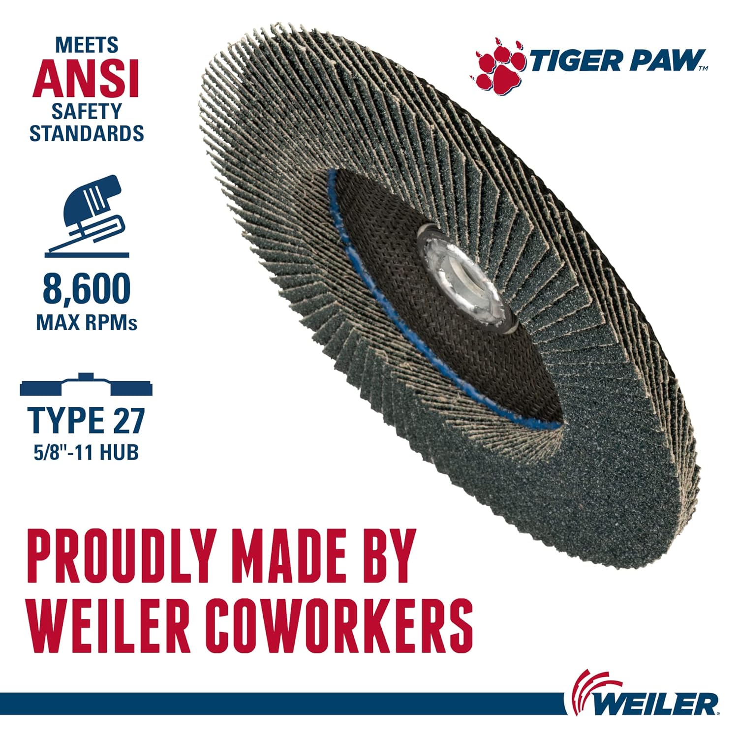 WEILER Weiler 51168 Tiger Paw XHD Abrasive Flap Disc 7 Inches Diameter 40 Grit 8600 RPM Pack of 10