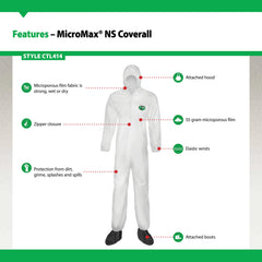 Lakeland CTL414-XL MicroMax NS Microporous General Purpose Coverall, X-Large, White