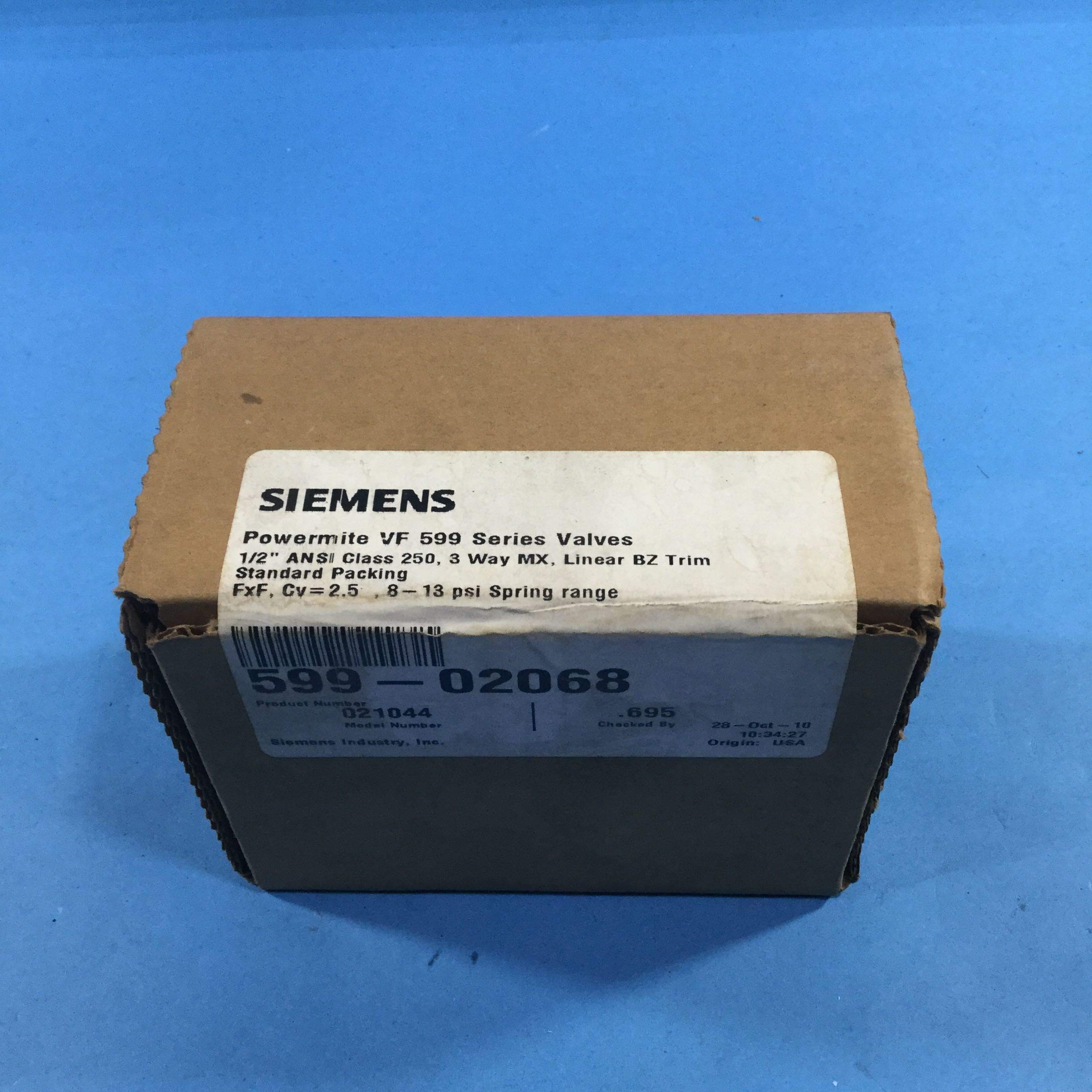 SIEMENS Siemens 599-02068 Valve 3-Way Mix Linear 1/2 In FxF 2.5 Cv 8-13 psi Spring Range