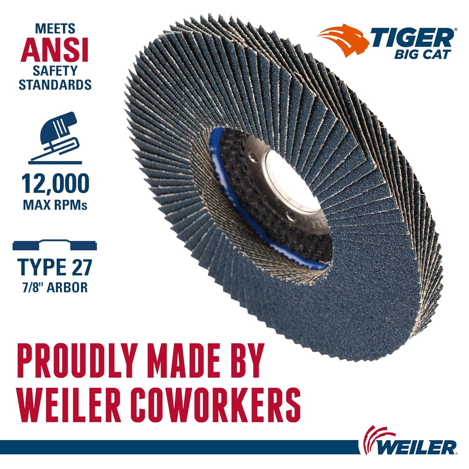 WEILER Weiler 50805 Big Cat High Density Abrasive Flap Disc, Type 27, 80 Grit, 4.5 inches