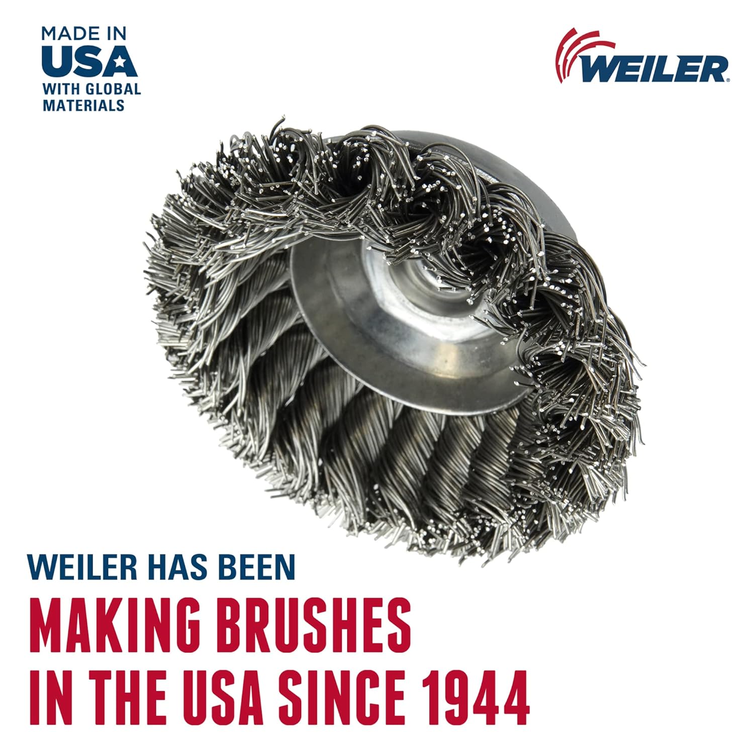 WEILER Weiler 13163 3-1/2 Single Row Knot Wire Cup Brush .023 Stainless Steel 5/8-11 UNC Nut Made in the USA