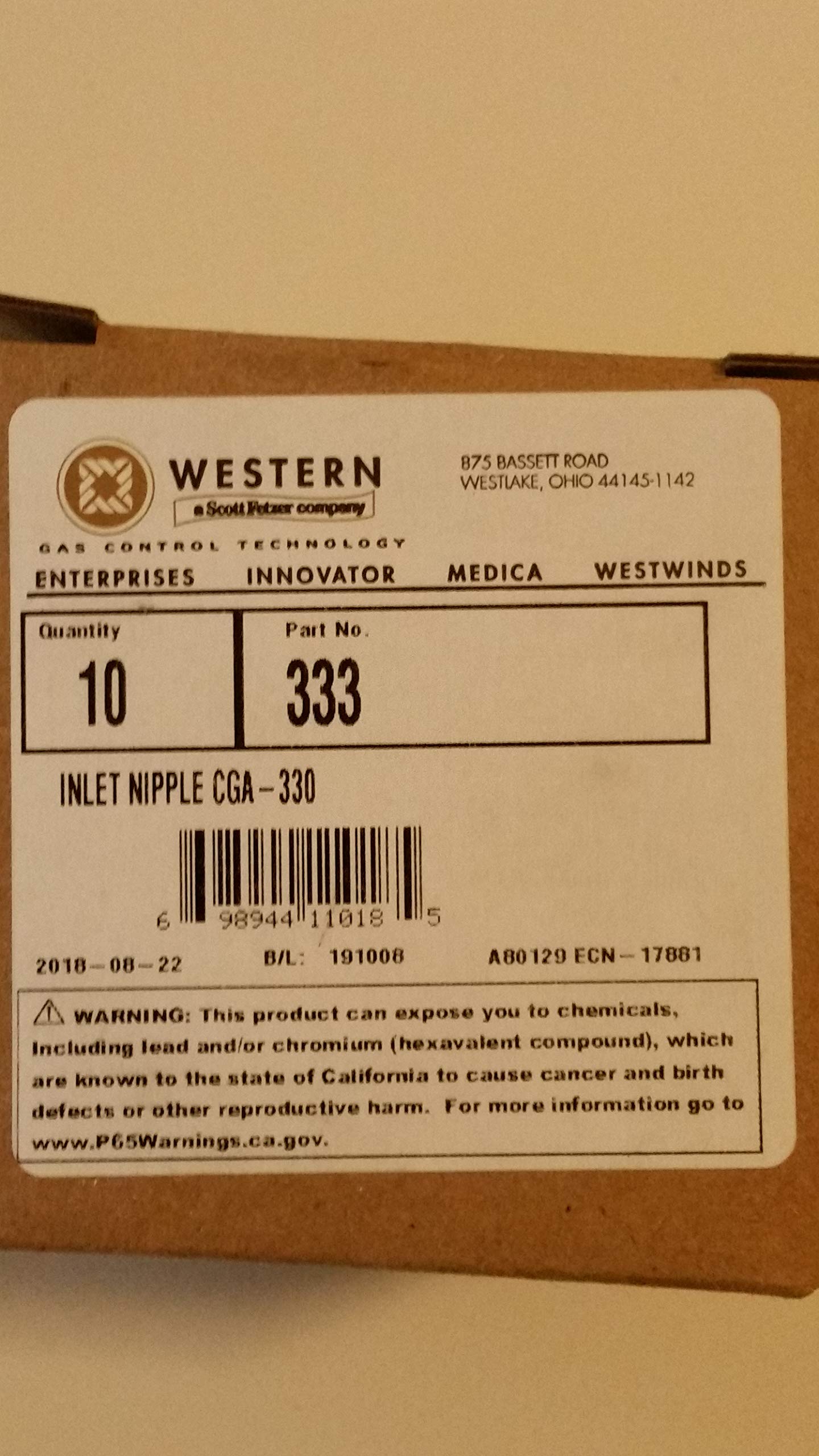 WESTERN ENTERPRISES Western Enterprises SS-333 Regulator Inlet Nipple 1/4 Inch NPT Stainless Steel, 1 Pack