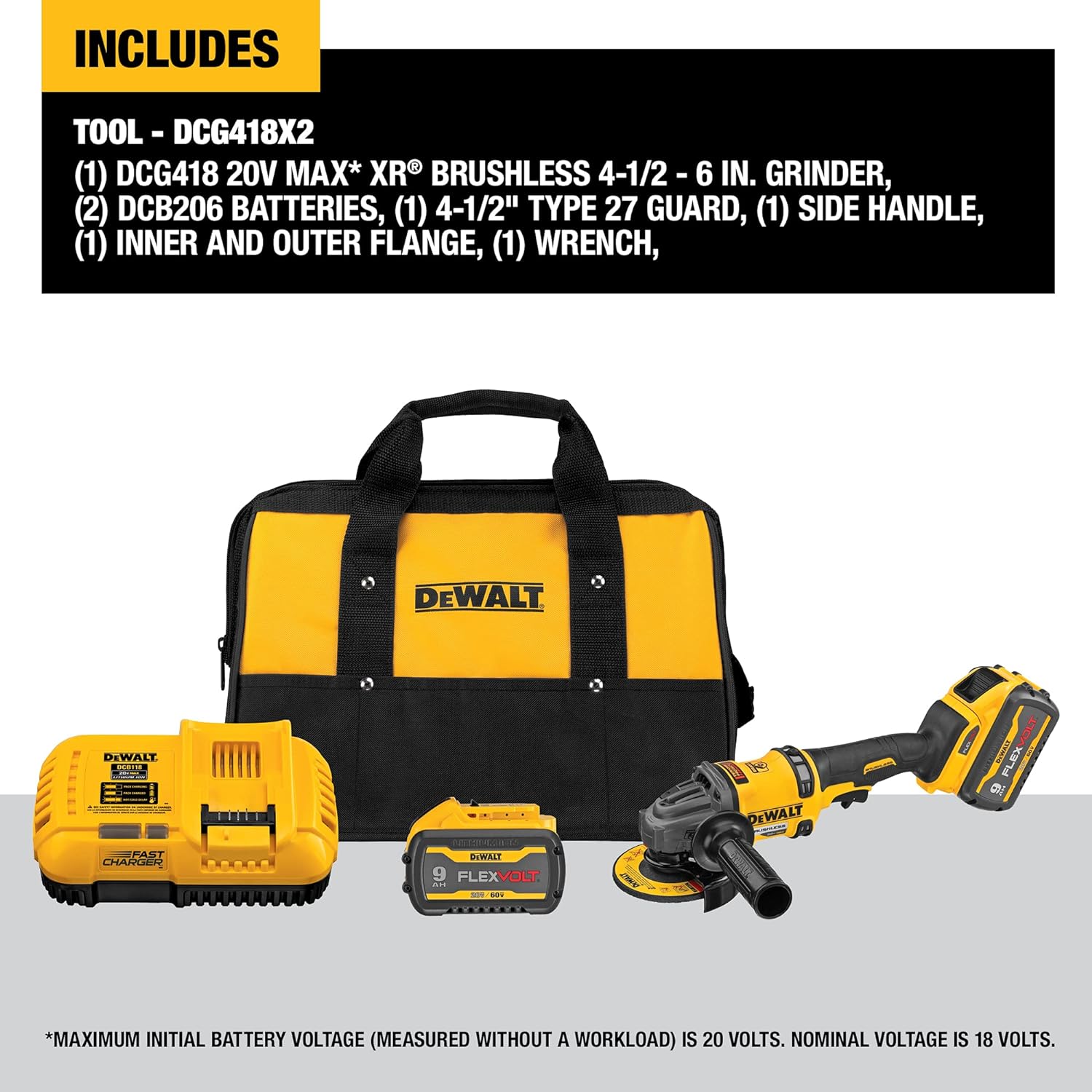 DEWALT DEWALT DCG418X2 FLEXVOLT 60V MAX Angle Grinder with Kickback Brake Kit 4-1/2 to 6 Inches