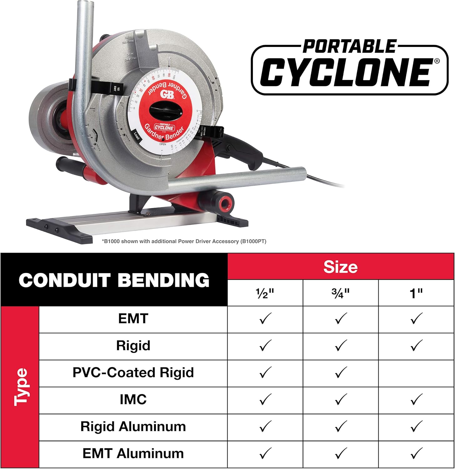 GARDNER BENDER Gardner Bender B1000 Portable Cyclone Conduit Bender Electric 1/2 in to 1 in Capacities