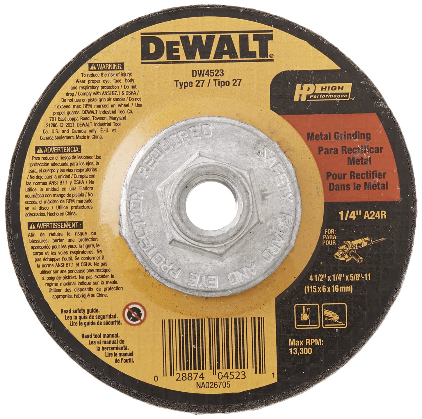 DEWALT DW4523 GRINDING & CUT OFF WHEELS