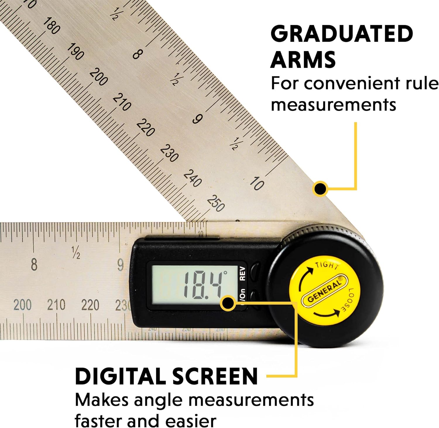 GENERAL TOOLS General Tools 823 Digital Angle Finder Ruler - 10-Inch Stainless Steel Measurement Tool