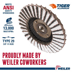 Weiler 51255 4-1/2 Tiger Aluminum Flap Disc Conical Phenolic Backing 60Z 5/8-11 Arbor Hole Pack of 10