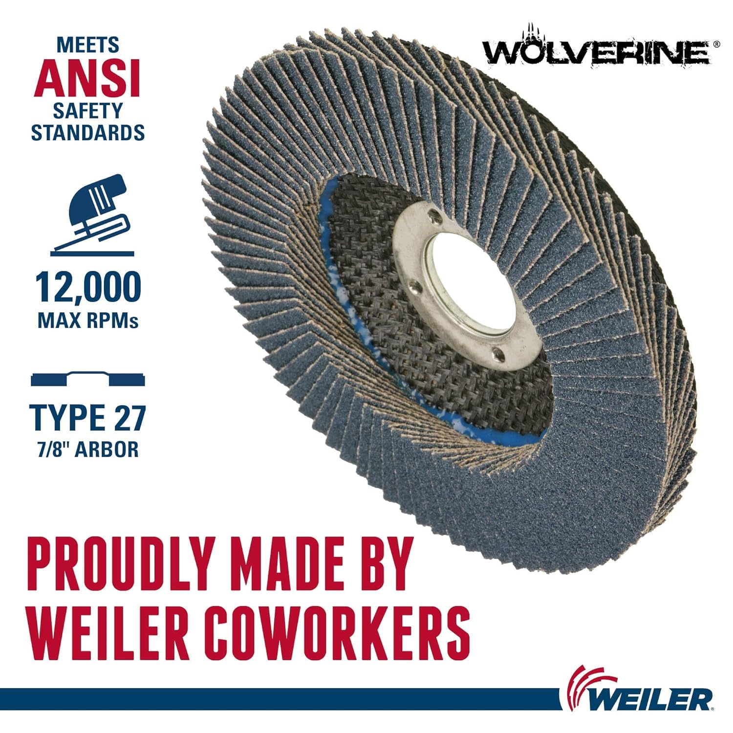 WEILER Weiler 31388 Wolverine Abrasive Flap Disc 60 Grit Zirconia Alumina Flat Type 27 Phenolic Backing High Density Pack of 10