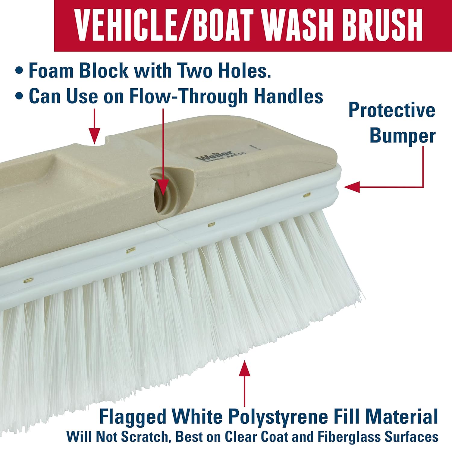 WEILER Weiler 44510 Vehicle Wash Brush 9-1/2 x 2-3/4 Polystyrene Fill Foam Block with Handle Holes