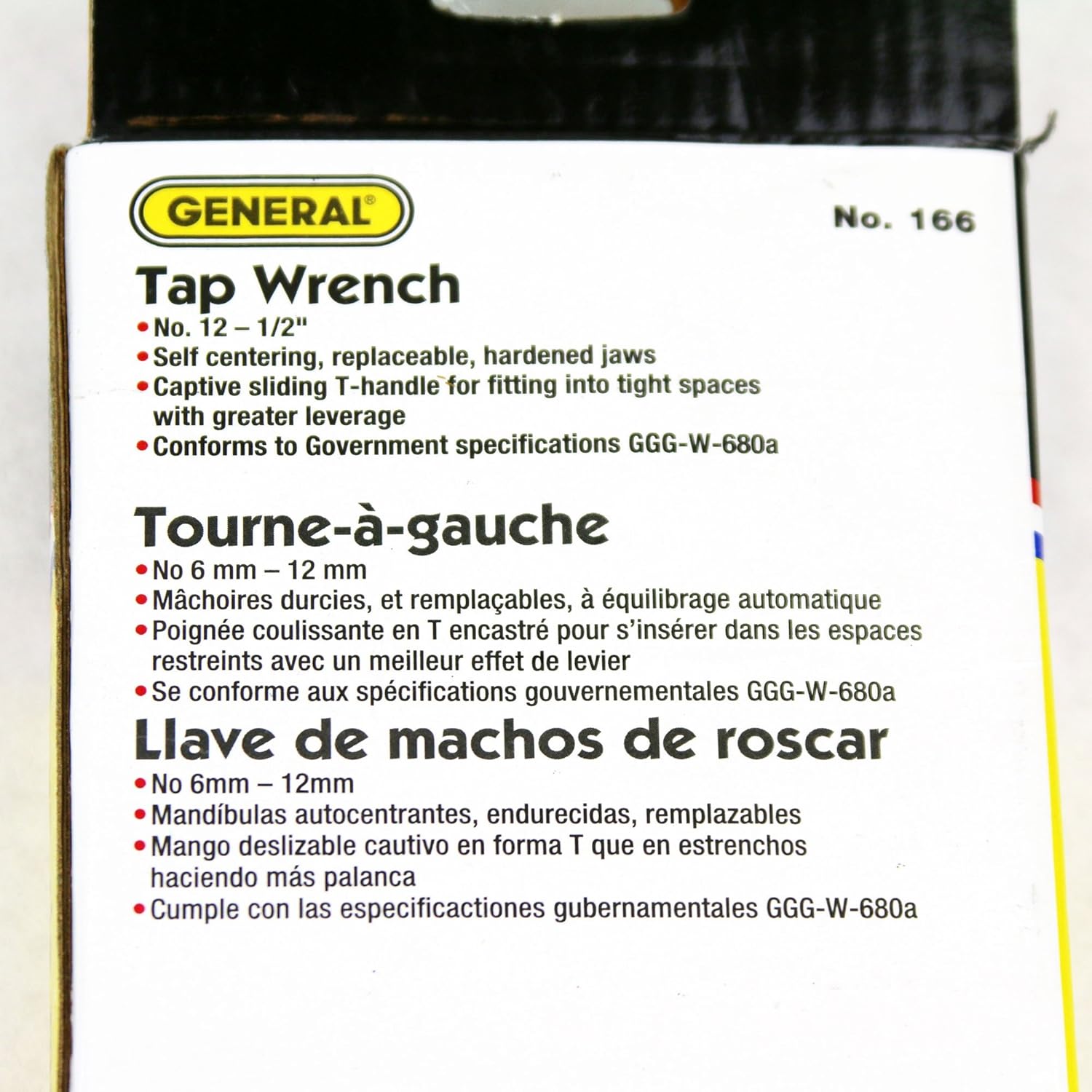 GENERAL TOOLS General Tools 166 Tap Wrench No. 12 to 1/2 Inch Capacity