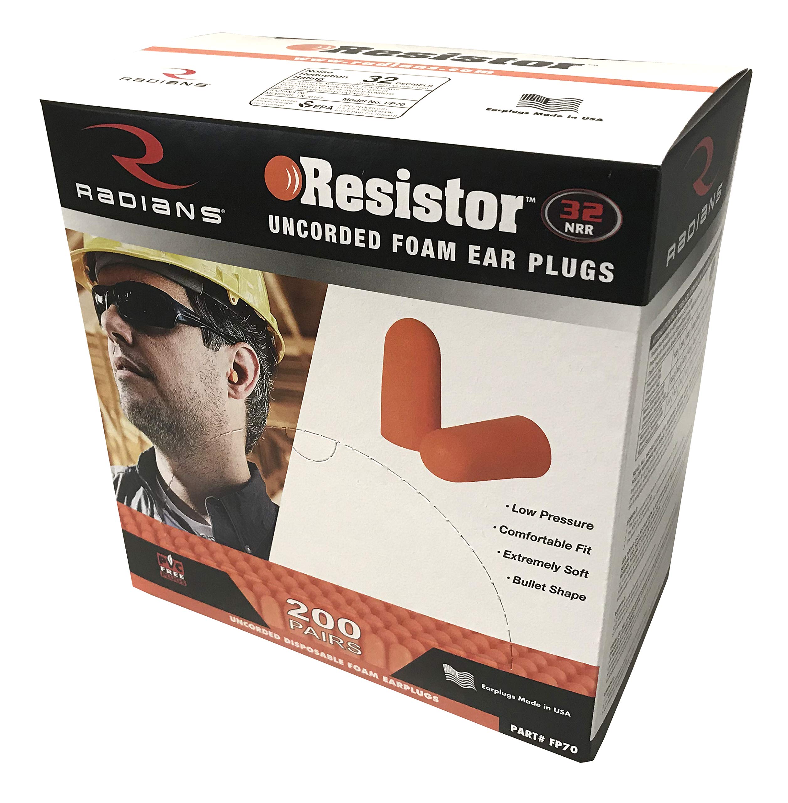 RADIANS Radians FP70 Resistor NRR 32 Uncorded Ear Plugs 1 Packet