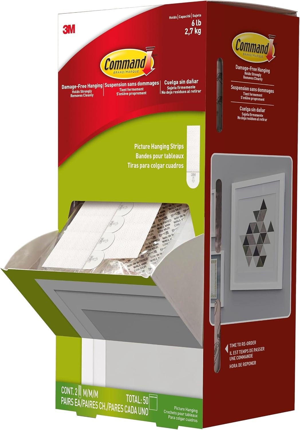 3M 3M MMM17201CABPK Command Picture Hanging Strips Holds 6 lb per pair (0.75 x 2.75 in, 50 sets/carton) 17201CABPK