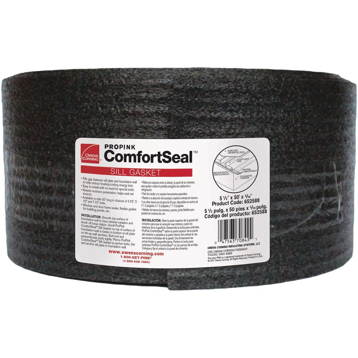 OWENS CORNING Owens Corning FS5550BK Polyethylene Foam Sill Sealer (5.5 in. x 50 ft.)