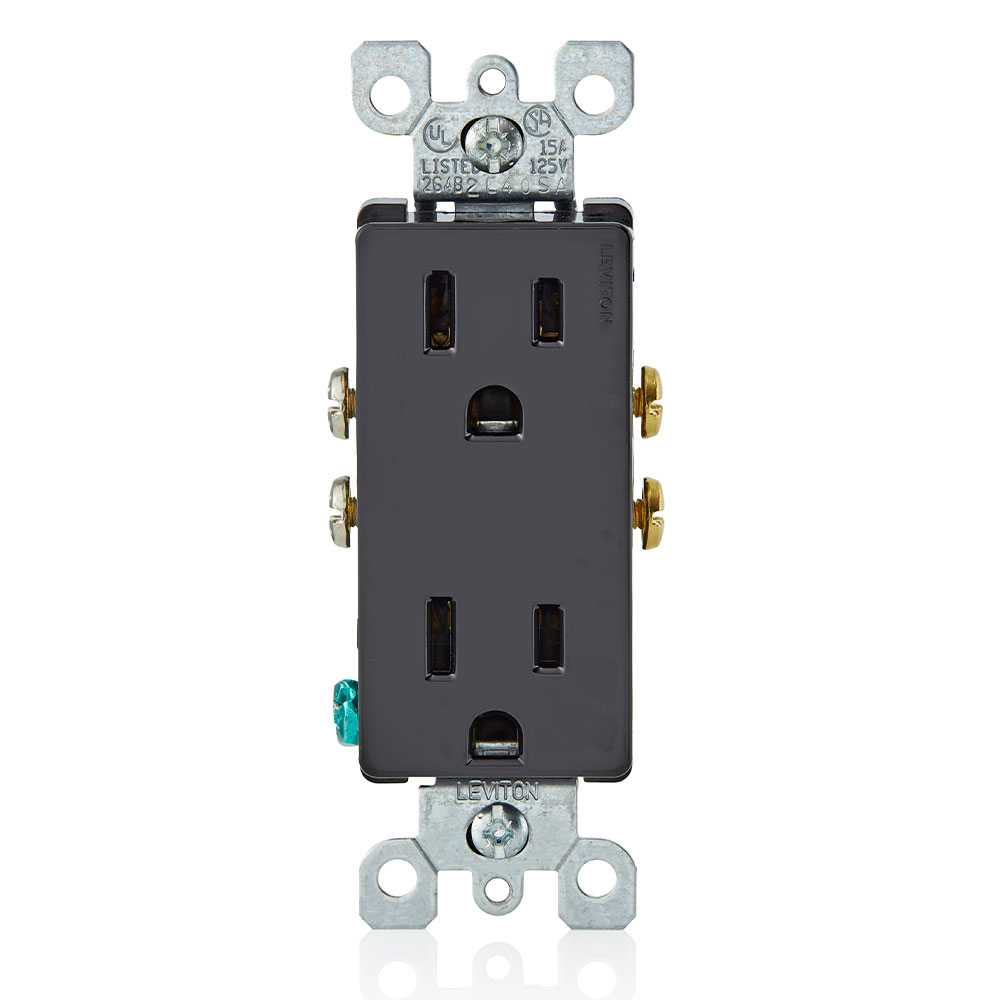 LEVITON Leviton 5325-E Receptacle Black 15A 125VAC 2 Poles 3 Wires