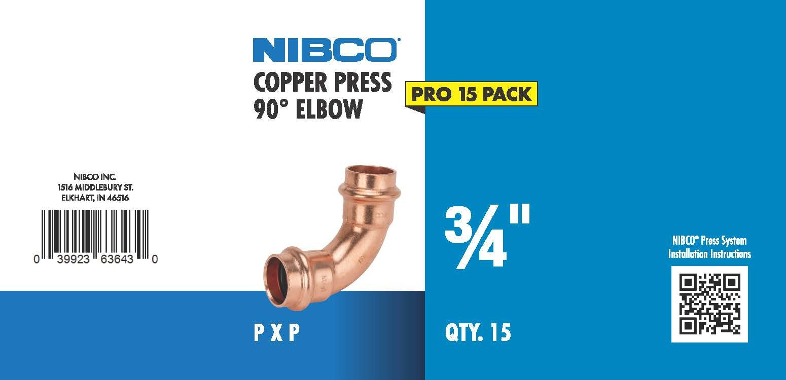 NIBCO Nibco PRES90L34-JAR Copper Press 90 Degree Elbow 3/4 in 15 Pack