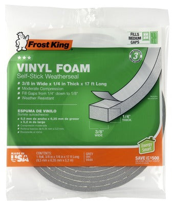 FROST KING Thermwell V444H Gray Foam Weatherstrip Tape 3/8x1/4 in