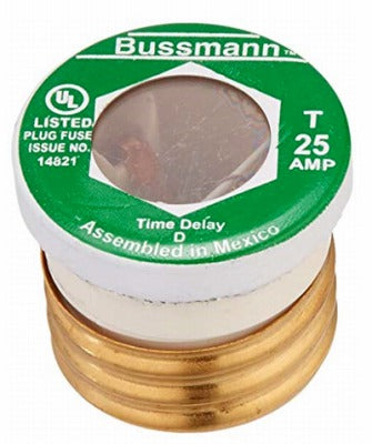 BUSSMANN Cooper Bussmann BP/T-25 Type T Plug Fuse 25A 2 Pack