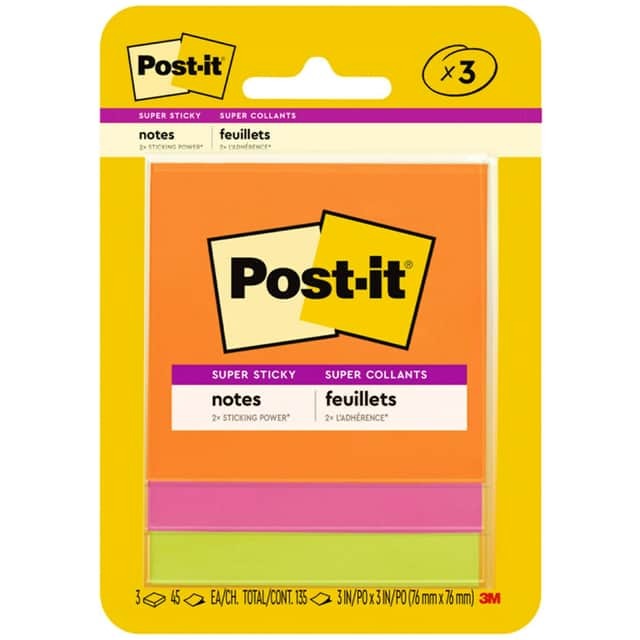 3M 3M MMM3321SSAU Post-it Super Sticky Notes (3 x 3 in / 45 Sheets per Pad / 3 Pack) MMM3321-SSAU