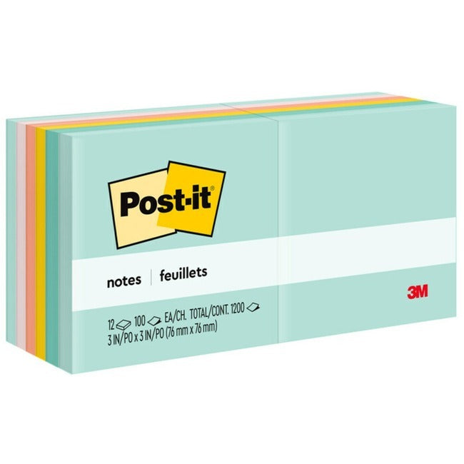 3M 3M MMM654AST Post-it Notes 3 inches x 3 inches Square 12/Pack