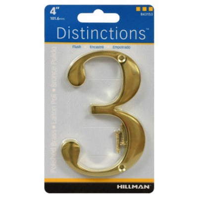 HILLMAN Hillman Fasteners 843153 Brass Flush Mount House Number 3