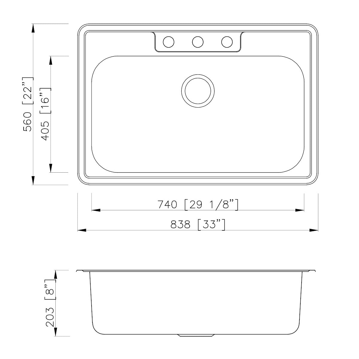 DAKOTA Dakota Plumbing Products GSR-20-TM33228-3 Kitchen Sink