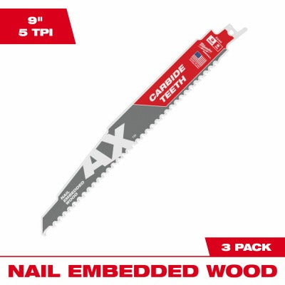 MILWAUKEE Milwaukee 48-00-5326 Ax 9 Inch 5 Tpi Carbide Saw Blade 3 Pack