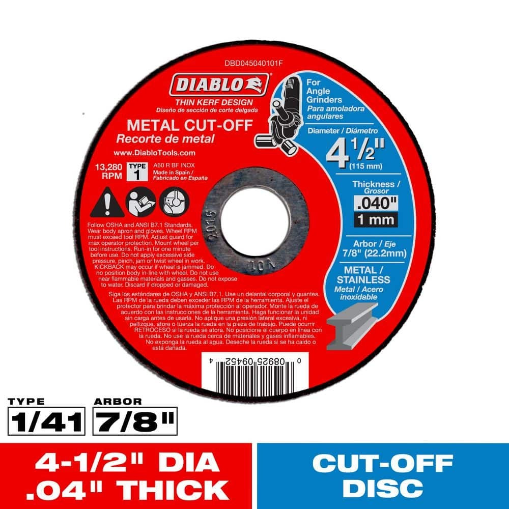 DIABLO Diablo DBD045040101F Type 1 Metal Cut-Off Wheel (4-1/2 in x 0.040 in x 7/8 in)