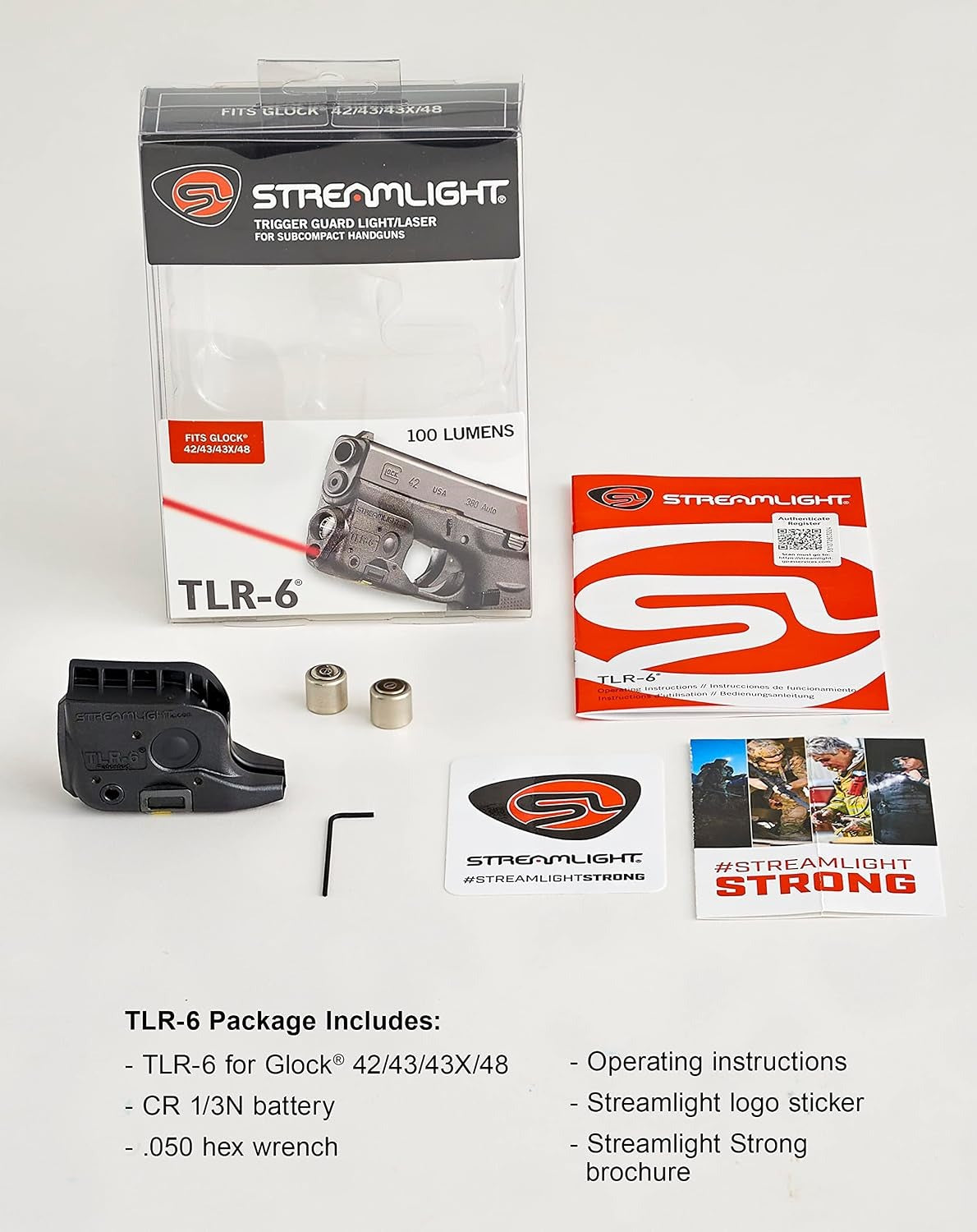 STREAMLIGHT Streamlight 69270 TLR-6 100-Lumen Pistol Light with Integrated Red Aiming Laser (Glock 42/43/43X/48)