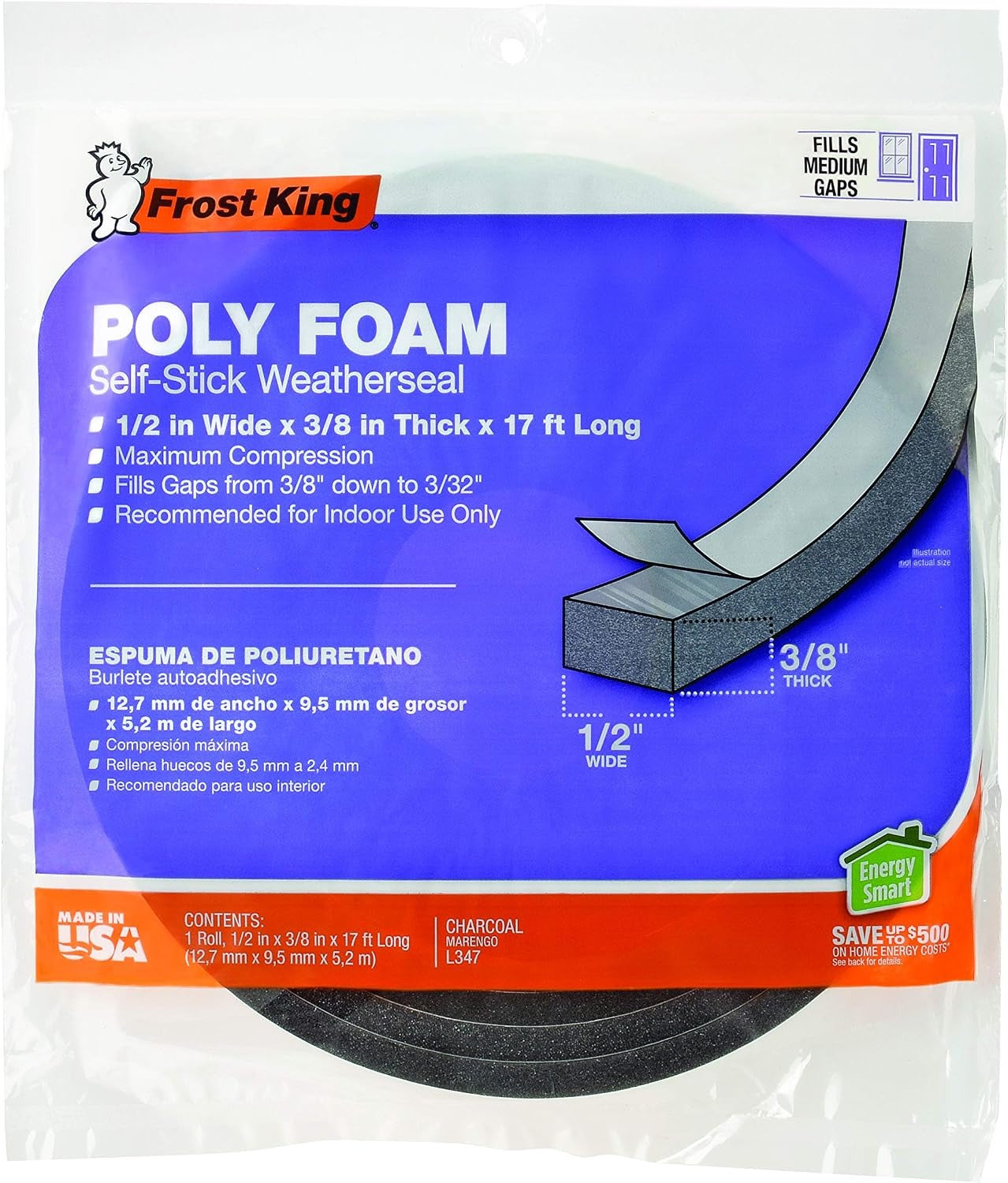 FROST KING Frost King L347 Self-Adhesive Open Cell Tape 17 ft (3/8 in W x 1/4 in T)