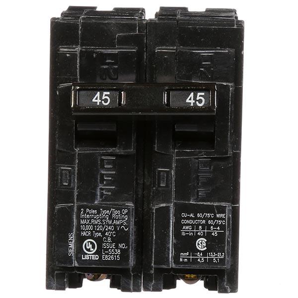 SIEMENS Siemens Q245 2-Pole 120/240 VAC 45 Amp 10 kA Plug-In Common Trip Circuit Breaker