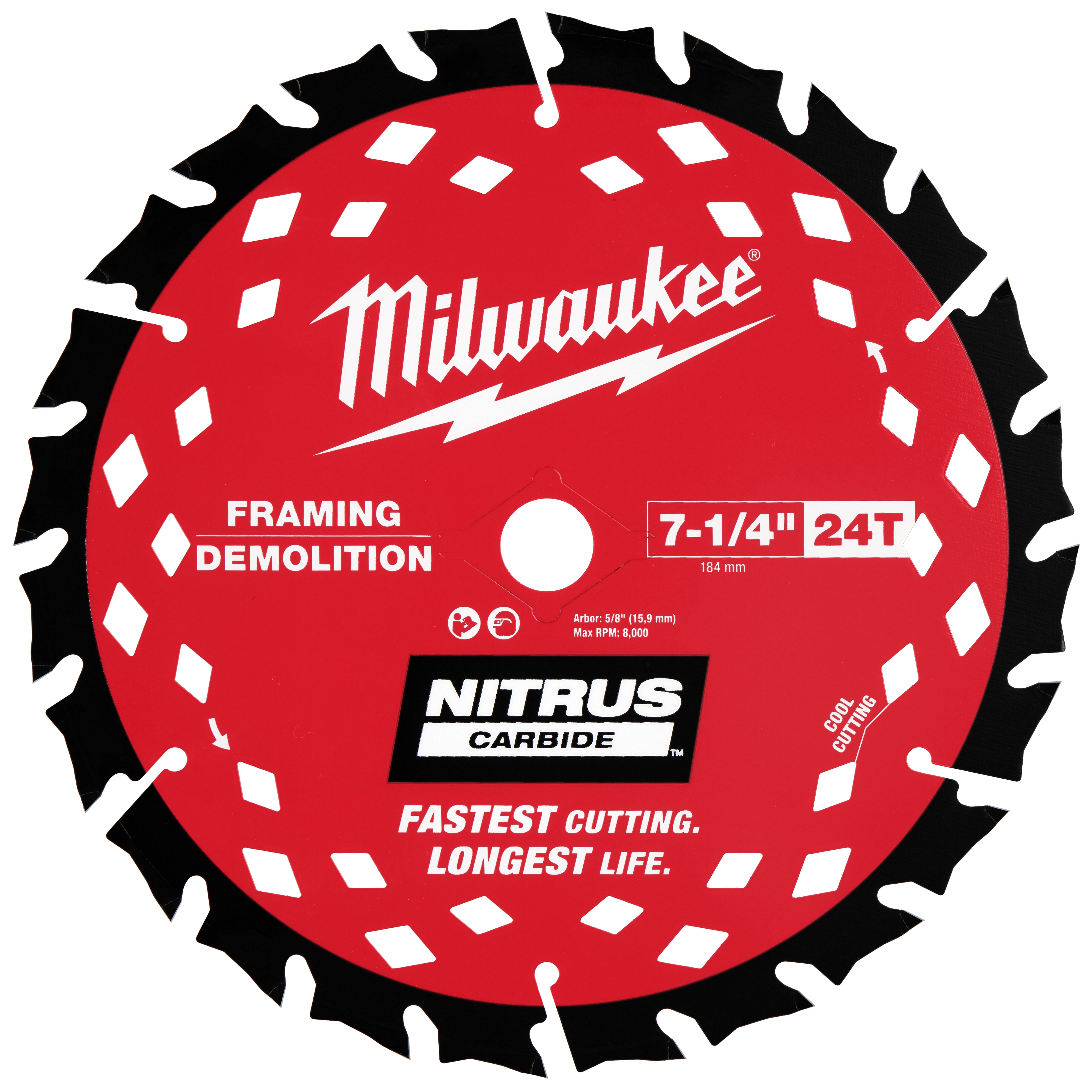 MILWAUKEE Milwaukee 48-41-0750 Nitrus Carbide Framing & Demolition Circular Saw Blade 7-1/4 Inch 24T Bulk 10 48-40-0750
