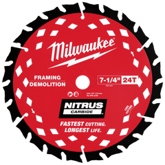 MILWAUKEE Milwaukee 48-41-0750 Nitrus Carbide Framing & Demolition Circular Saw Blade 7-1/4 Inch 24T Bulk 10 48-40-0750