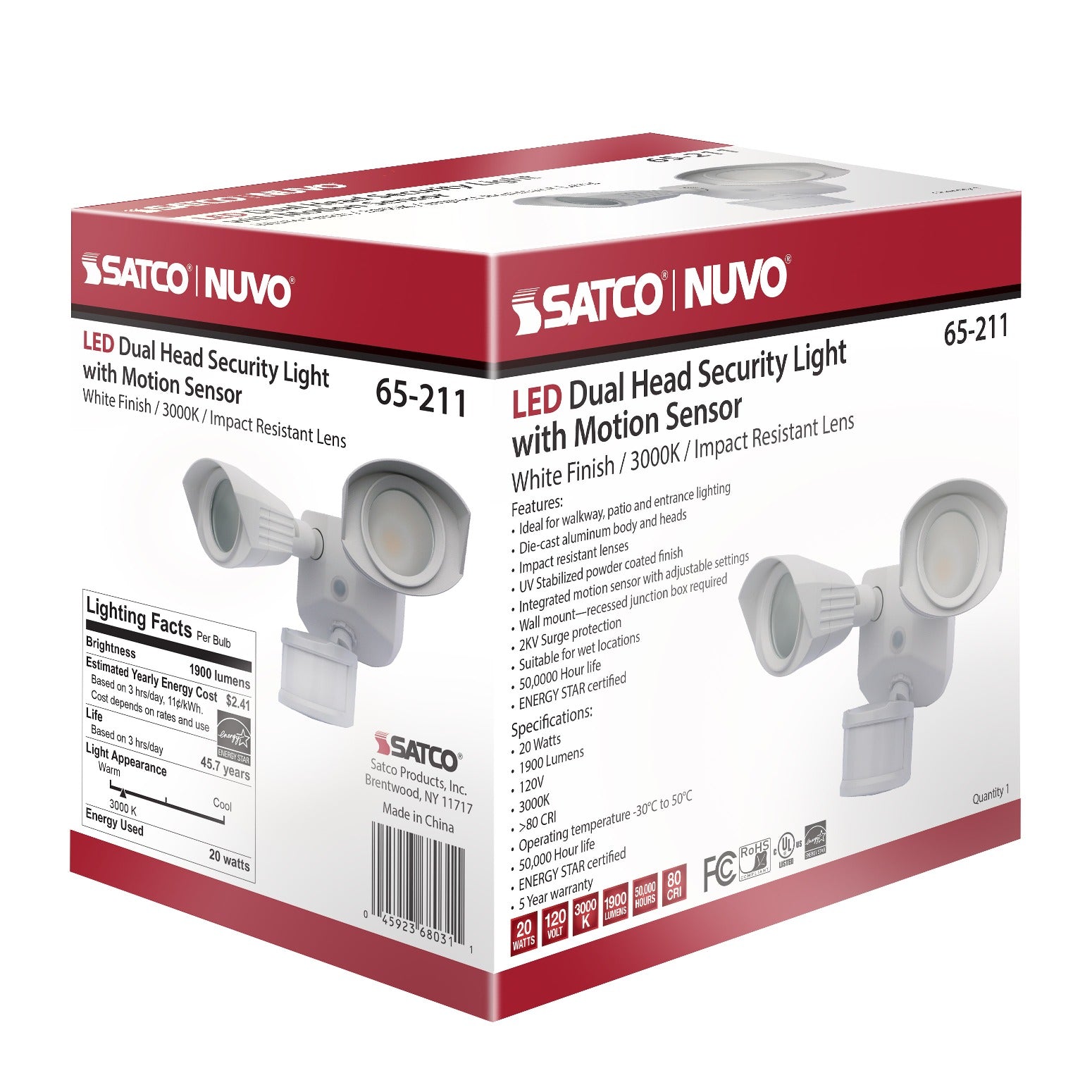 SATCO-NUVO Satco-Nuvo 65-211 LED Dual Head Security Light 20W (0-90 degree) 65-211