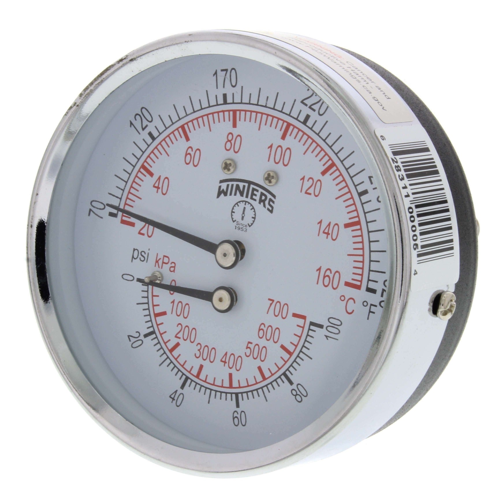 WINTERS INSTRUMENTS Winters Instruments TTD408 Tridicator 3-inch 0-100 psi 70-320 F (Back Mount)