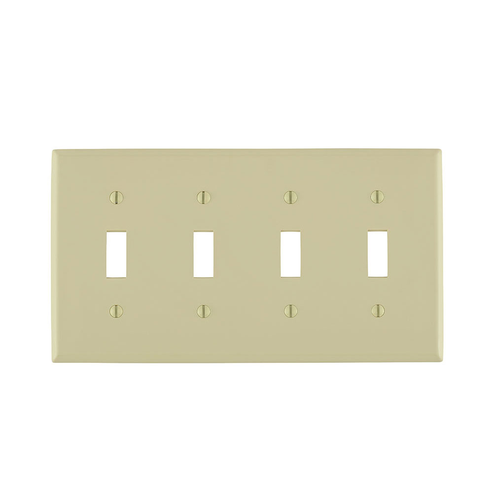 LEVITON Leviton 80712-I 4-Gang Toggle Device Switch Wallplate, Standard Size, Thermoplastic Nylon, Ivory